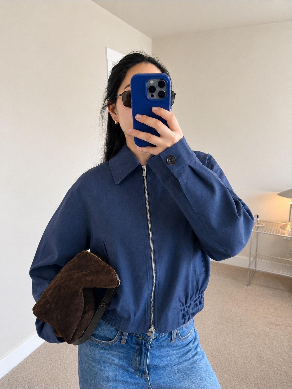 Zara Navy Blue Bomber Jacket